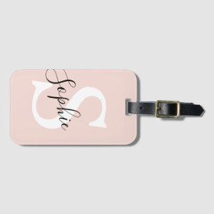 Étiquette À Bagage Nom personnalisé moderne Monogram Pastel Rose