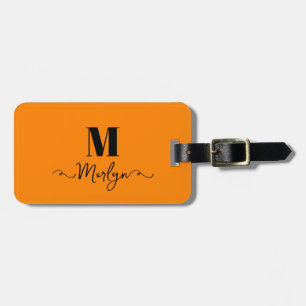 Étiquette À Bagage Nom personnalisé Monogram Orange Saint Valentin Ca