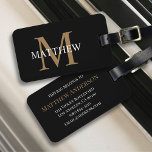 Étiquette À Bagage Nom personnalisé Monogramme noir<br><div class="desc">Créez votre propre étiquette de bagage ronde noire personnalisée avec votre nom personnalisé et votre monogramme.</div>