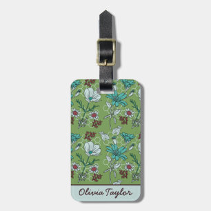 Étiquette À Bagage Nom personnalisé motif floral vert transparent