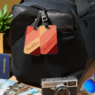 Étiquette À Bagage Nom personnalisé personnalisé corail orange rouge