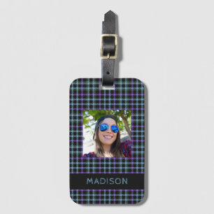 Étiquette À Bagage Nom personnalisé & Photo Plaid / Tartan Motif