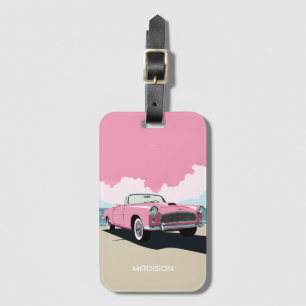 Étiquette À Bagage Nom personnalisé Pink Classic Car