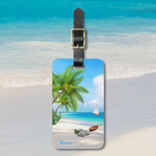 Étiquette À Bagage Nom personnalisé / Plage de sable tropical à deux 