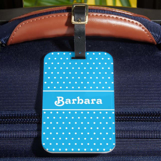 Étiquette À Bagage Nom personnalisé Polka Dot bleu et blanc (Insitu Rectoal 2)