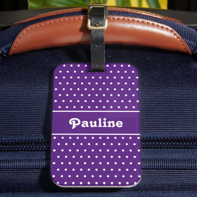 Étiquette À Bagage Nom personnalisé Polka Dot foncé violet et blanc (Insitu Rectoal 2)