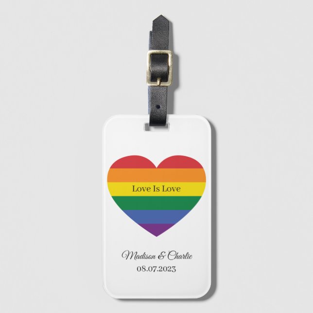 Étiquette À Bagage Nom personnalisé Rainbow Heart (Devant Vertical)