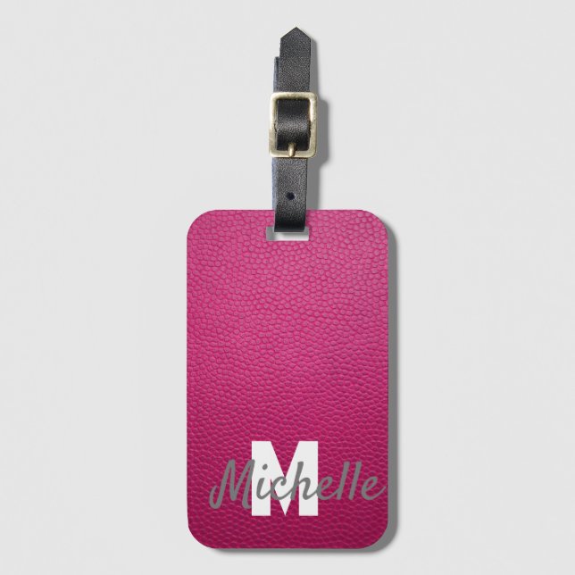 Étiquette À Bagage Nom personnalisé rose rose (Devant Vertical)