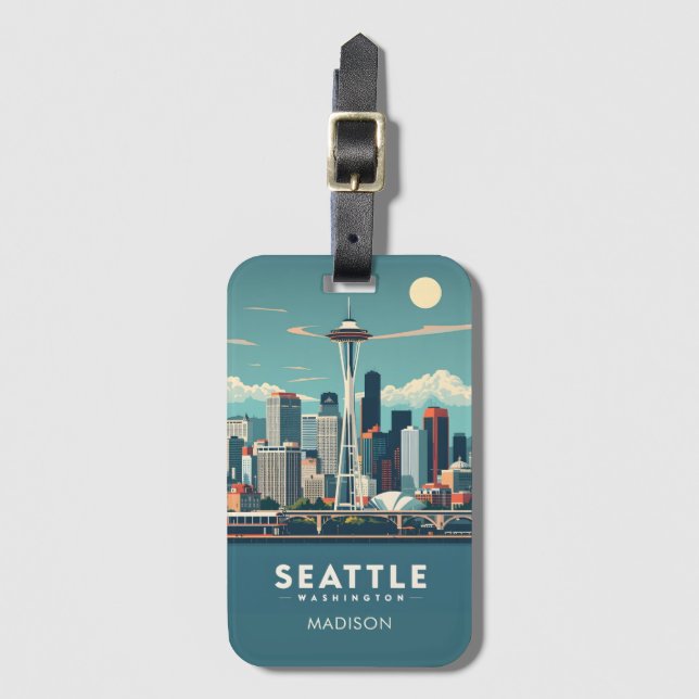 Étiquette À Bagage Nom personnalisé Seattle Washington (Devant Vertical)