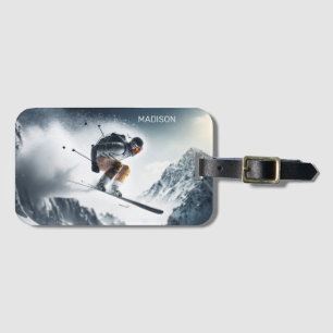 Étiquette À Bagage Nom personnalisé Skier de montagne