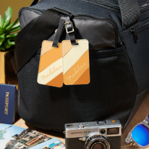 Étiquette À Bagage Nom personnalisé sur les jolies bandes d'orange ja