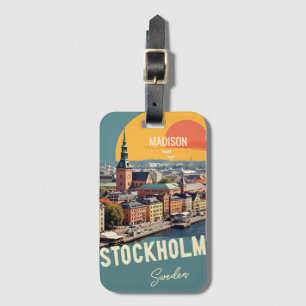 Étiquette À Bagage Nom personnalisé & Texte Stockholm Suède