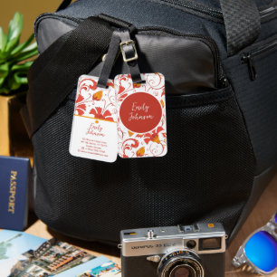 Étiquette À Bagage Nom personnalisé Tourbillons Floraux Rouges Accent