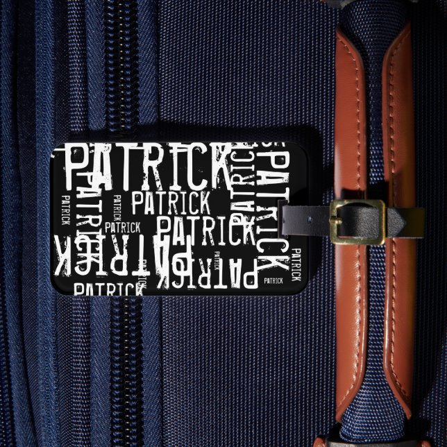 Étiquette À Bagage Nom personnalisé Typographie noir blanc (Insitu Rectoal 4)