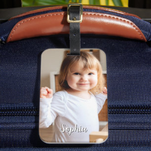 Étiquette À Bagage Nom photo et script de votre enfant