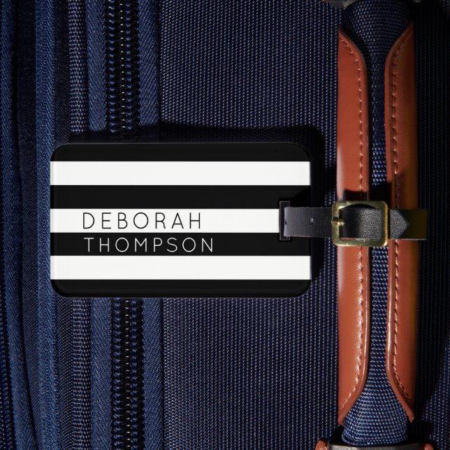 Étiquette À Bagage Nom sur Stripes noir et blanc (Insitu Rectoal 4)