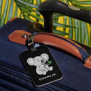 Étiquette À Bagage Nom Texte Mignon Koala Australien Avec Feuilles D'