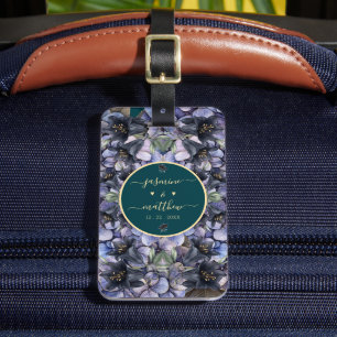 Étiquette À Bagage Noms de Couple de Mariage Floral Noir Moody Classi