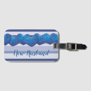 Étiquette À Bagage Nouveau Mari Coeurs Bleus