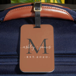 Étiquette À Bagage Nouveau marié M. Mme Black Monogram Noms TerraCott