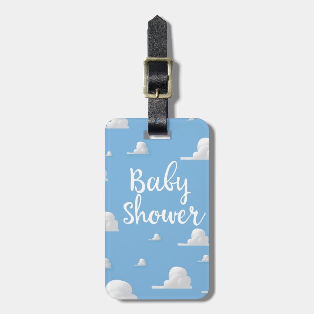 Étiquette À Bagage Nuage Blanc Gonflé Baby Shower (Devant Vertical)