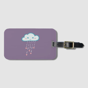 Étiquette À Bagage Nuage de pluie bleu heureux pleuvant les coeurs