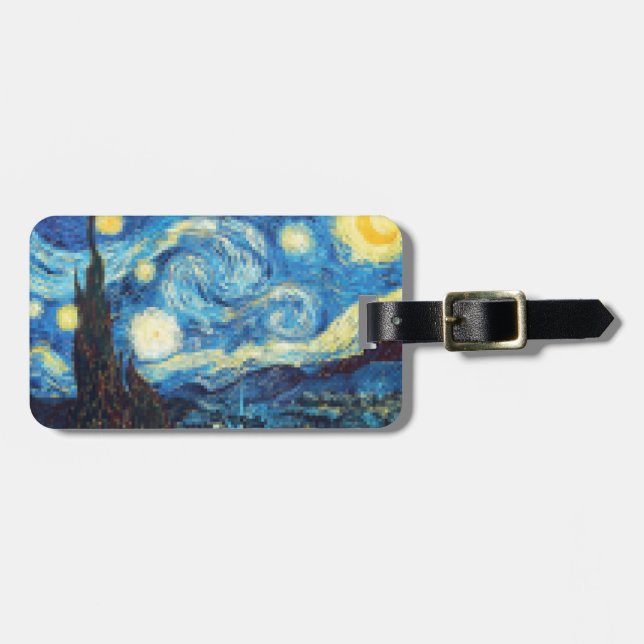 Étiquette À Bagage Nuit étoilée Pixellée par Van Gogh (Devant horizontal)