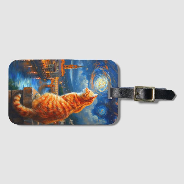 Étiquette À Bagage Nuit étoilée sur Florence | Art du chat roux (Devant Horizontal)