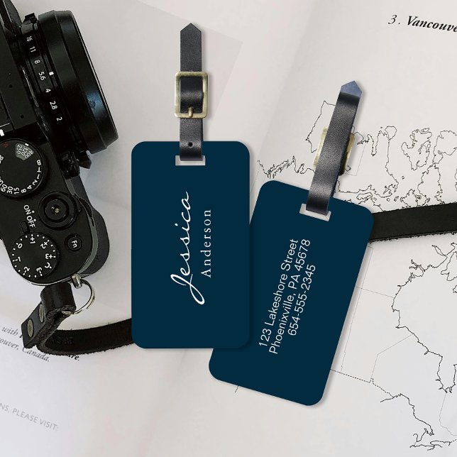 Étiquette À Bagage Numéro d'adresse du script moderne Bagage (Elevate your travel with our elegant luggage tag, personalized with your name and essential details.)