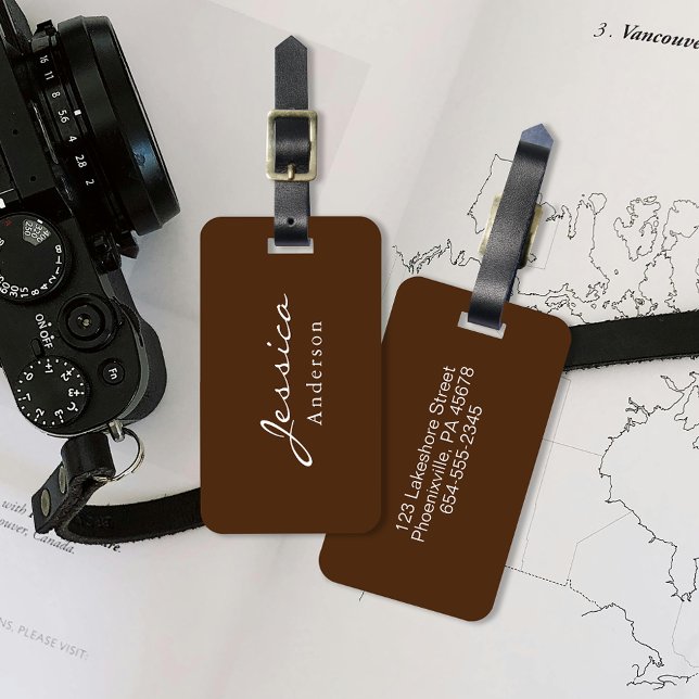 Étiquette À Bagage Numéro d'adresse du script moderne Bagage (Elevate your travel with our elegant luggage tag, personalized with your name and essential details.)