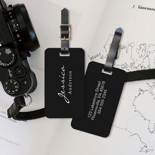 Étiquette À Bagage Numéro d'adresse du script moderne Bagage (Elevate your travel with our elegant luggage tag, personalized with your name and essential details.)