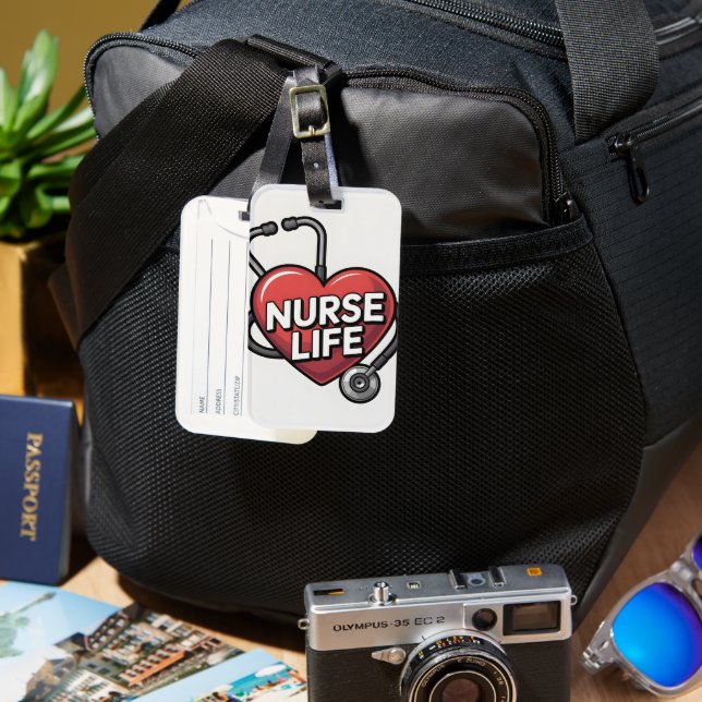 Étiquette À Bagage "Nurse Life" Design graphique avec coeur (Recto & Verso)