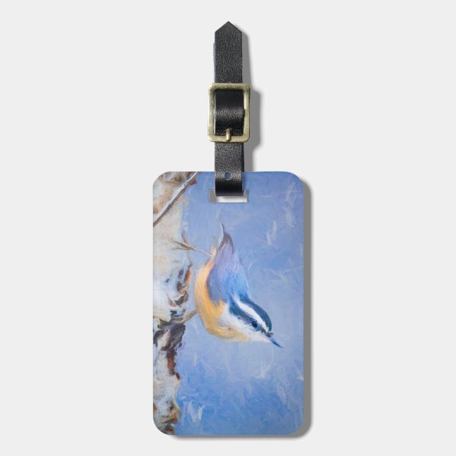 Étiquette À Bagage Nuthatch à poitrine rouge Peinture d'art original  (Devant Vertical)