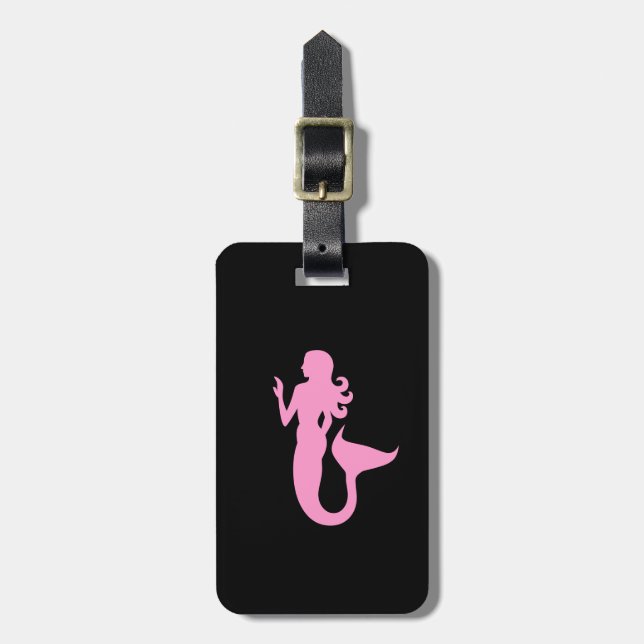 Étiquette À Bagage Océan Glow_Pink-on-Black Mermaid_personalized (Devant Vertical)