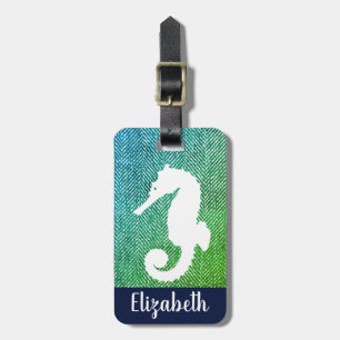 Étiquette À Bagage Ocean Hues Herringbone & White Sehorse