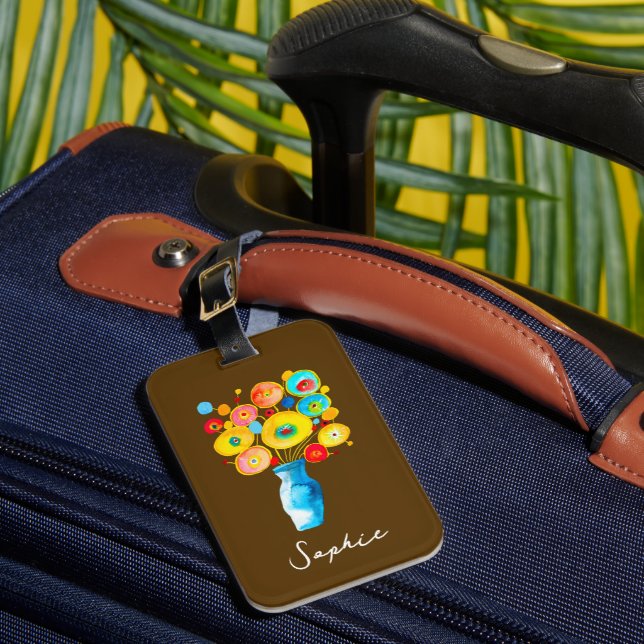 Étiquette À Bagage OEuvre d'aquarelle de fleurs funky (Insitu Rectoal 1)