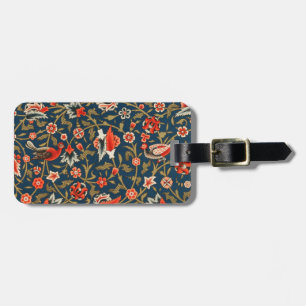 Étiquette À Bagage Oiseau et fleurs Perse Motif bleu rouge