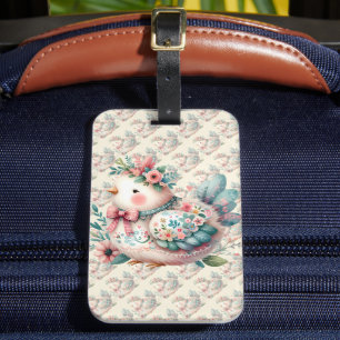 Étiquette À Bagage Oiseau folklorique floral au charme bohème pastel
