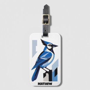 Étiquette À Bagage Oiseau Jay bleu géométrique