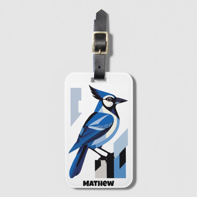 Étiquette À Bagage Oiseau Jay bleu géométrique (Devant Vertical)