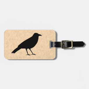 Étiquette À Bagage Oiseau noir de corneille sur un modèle de