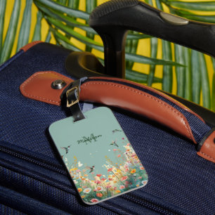 Étiquette À Bagage Oiseaux aquarelle de printemps Monogramme floral F