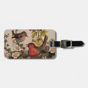 Étiquette À Bagage Oiseaux chanteurs Robin printanier vintage Botaniq