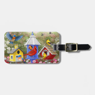Étiquette À Bagage Oiseaux colorés et oiseaux Jardin aux fleurs