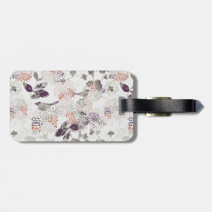 Étiquette À Bagage Oiseaux et papier peint pourpres de fleurs