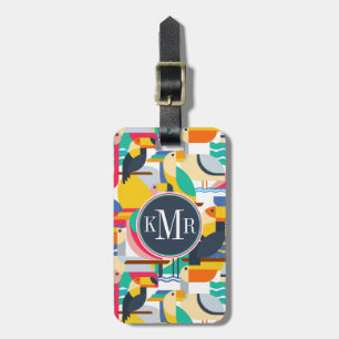 Étiquette À Bagage Oiseaux tropicaux géométriques  Monogramme