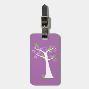 Étiquette À Bagage Oiseaux verts dans un arbre tourbillonnant fantais