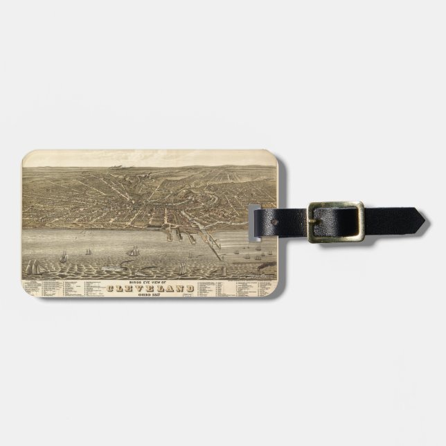 Étiquette À Bagage Oiseaux vue Carte de Cleveland Ohio (1877) (Devant horizontal)