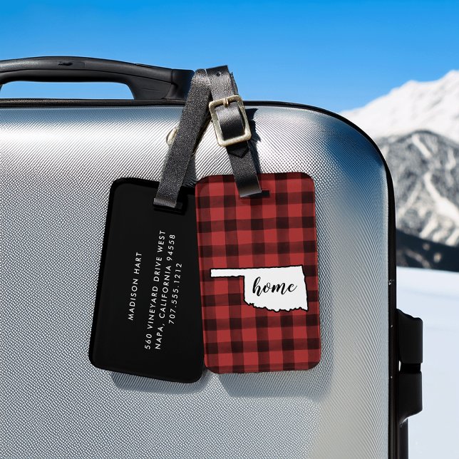 Étiquette À Bagage Oklahoma | Buffle rouge et noir Plaid Home State (Créateur téléchargé)