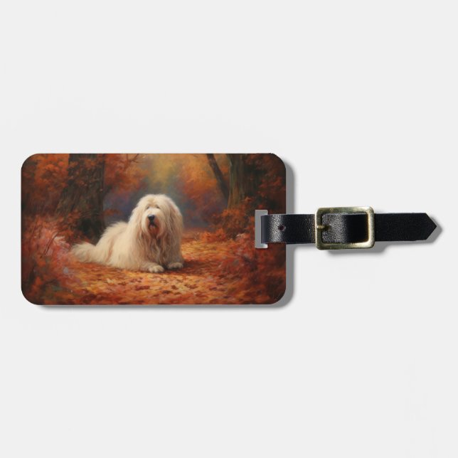 Étiquette À Bagage Old English Sheepdog en automne Leaves Fall Inspir (Devant horizontal)